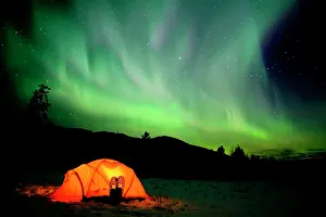 Tent: Tent with snowshoes, Northern Lights (Aurora borealis)