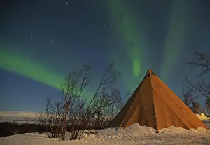 Tent: Tent in wintry landscape, Northern Lights, Abisko
