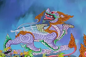 Haseltine: Thailand, Phuket. Mural of mythical creatures. Winged lion