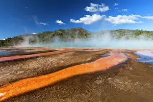 Midway: Thermophile Bacterial Mats - and steam rising from