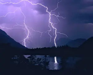 Thunderclouds: Thunderstorm and lightning, Loisach valley, Lake