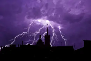 Towns: Thunderstorm, lightning, sky, clouds, night