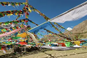 Flags: Tibet Sacred Mt Kailash and prayer flags - (Pilgrims