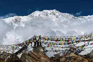 Flag: Many tibetan prayer flags are set up at a memorial