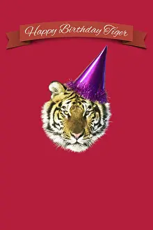 070219: Tiger with Happy Birthday party hat