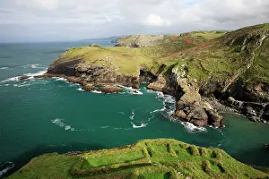 Tintagel: Tintagel Castle - view from castle ruins looking