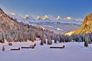 Canton: Toggenburg in winter, view of Churfirsten at sunrise