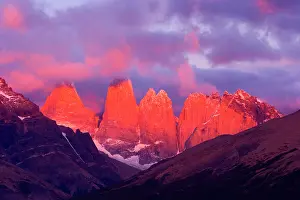 Alpenglow: Torres del Paine - alpenglow on mountain scenery