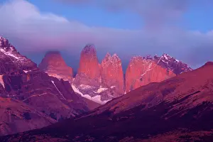 Alpenglow: Torres del Paine - alpenglow on mountain scenery