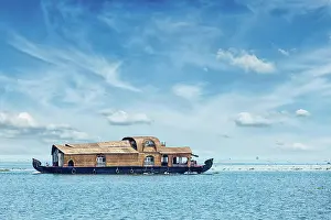 Canal: Tourist houseboat in Vembanadu Lake, Kerala, India, Asia