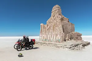 Motorcycle: Tourists, Monument made of salt blocks, Salar de