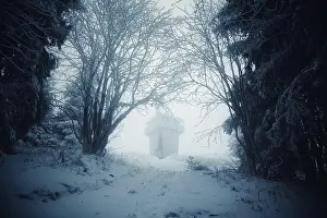 Groer: Tower in the forest in the fog in winter on Groier