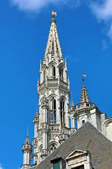 Brussels: Tower and spire of the Town Hall in the Grand Place