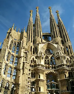 Landmarks: Towers of the Sagrada Familia temple, Gaudi, Barcelona