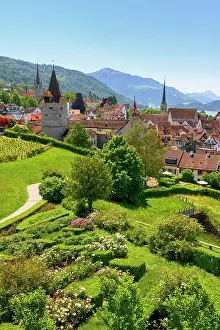 Rigi: Town view with Capuchin tower and church, old town