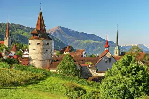 Rigi: Town view with Capuchin tower and church, old town