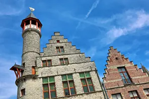 Gent: Traditional architecture of buildings on the Vrijdagmarkt