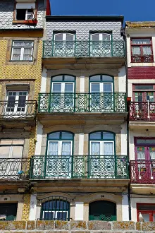 Balconies: Traditional buildings and houses in Porto, Portugal
