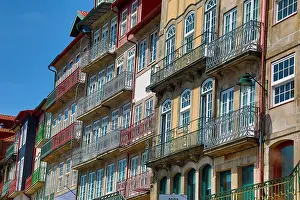 Balconies: Traditional buildings and houses in Porto, Portugal