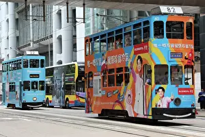 Tram: Traditional Hong Kong trams in Central, Hong Kong, China