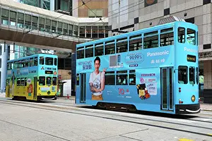 Tram: Traditional Hong Kong trams in Central, Hong Kong, China