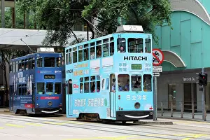 Tram: Traditional Hong Kong trams in Central, Hong Kong, China