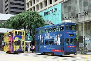 Tram: Traditional Hong Kong trams in Central, Hong Kong, China