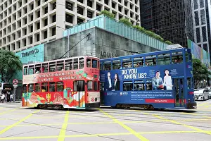 Tram: Traditional Hong Kong trams in Central, Hong Kong, China