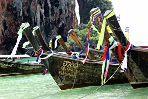 300517: Traditional Thai long tail boats at Phranang Cave Beach