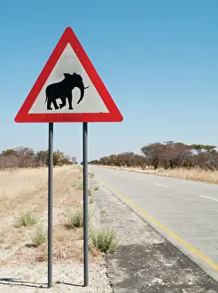 Caprivi: Traffic sign warning of crossing elephants at the