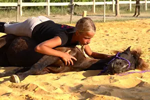 Obedience: Training exercise of a Horse by a young rider