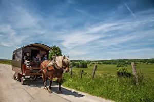 Heavy: Trait Comtois pulling a travel trailer - France