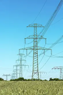 Cable: Transmission towers with power lines in Germany