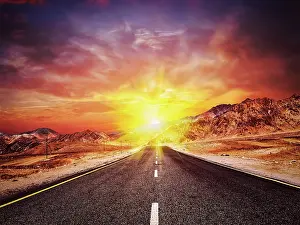 Highway: Travel forward concept background, vintage retro