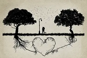 Embrace: Two trees in front of each other with underground