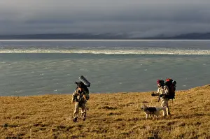 Scientists: Trekkers lakeside Stanwell Fletcher Somerset Island Canada