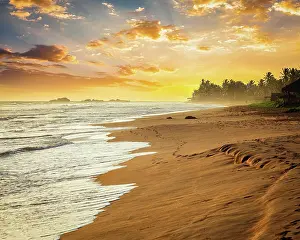 Clean: Tropical sunset on ocean beach. Sri Lanka