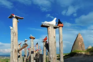 Dovecote: Turkey. Cappadocia. Uchisar. Sculpture of pigeons