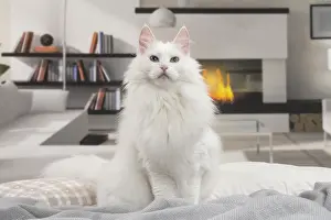 Angoras: Turkish Angora Cat indoors