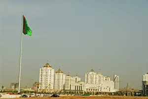 Automobile: Turkmenistan, Ashgabat, view of a green