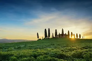 Farmstead: Tuscany landscape with cypresses and farmstead at