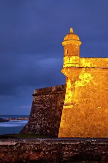 Turret: Twilight at historic Fort El Morro in old