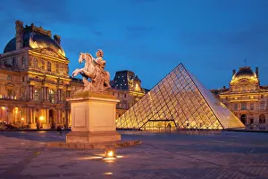 Pyramid: Twilight at Musee du Louvre, Paris, France