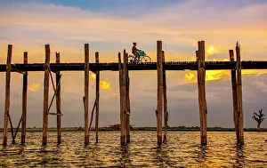 Burmese: U Bein Bridge, Myanmar. Landscape view of famous bridge