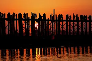 Burmese: U Bein bridge at Taungmyo Lake near Amarapura in