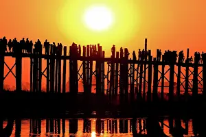Burmese: U Bein bridge at Taungmyo Lake near Amarapura in