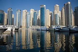 Yacht: UAE, Dubai. Marina towers with boats at