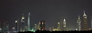 Emirates: UAE, Dubai. Skyline along Sheik Zayed Road