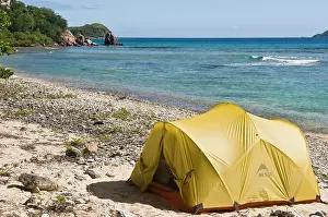 Tent: UK, BVI, Peter Island. Campsite on uninhabited