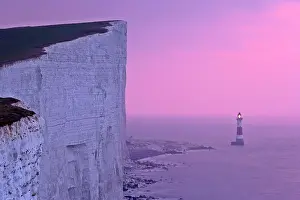 Beachy: UK - lighthouse at Beachy Head with steep chalk